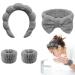 TLUXX 4-Piece Spa Headband & Wristband Set  Reusable Makeup & Skincare Accessories for Face Washing  Preventing Liquid Overflow - Ideal for Women & Girls Gray