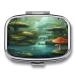 Pill Box View of Fantasy River with Pond and Fishes Mushroom in Jungle Trees Print 2 Compartment Medicine Pill Case Pill Organizer Decorative Metal Portable Pill Box for Pocket Or Purse
