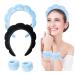 Sponge Spa Headband for Washing Face 2 Pack Spa Headbands for Women Girls mimi and co spa headband Puffy Spa Headband Terry Towel Cloth Hair Band for Skincare Makeup Removal Blck+Blue Free Size