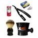 Men's Shaving Gift Set with CS-102 Matte Black Wholes Folding Straight Razor Shavette 100 Lord Single Blades Synthetic Shaving Brush Arko Stick Soap and Porcelain Mug by Classic Samurai
