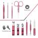 10 in 1 Stainless Steel Manicure Set with Leather Case - Portable Nail Clippers, Scissors, Pedicure Tools Kit for Men and Women (Rose Red) - Buy Online on GoSupps.com