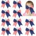 American USA Flag Cheer Bows for Girls Red White and Blue Patriotic Flag Festival Hair Bow With Elastic Band Hair Accessories (Red Blue)