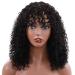 Kinky Curly Wig with Bangs - Bang Wig Human Hair Wigs for Black Women 180% Density Glueless None Lace Brazilian Virgin Hair Wigs 16 Inch Kinkys Black