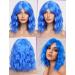 Wokestar Blue Bob Curly Wig 12 inch for Women - Short Synthetic Wavy Fringe Wig - Blue Color - Buy Online on GoSupps.com