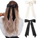 2PCS Silky Satin Hair Bows Hair Clip Black Hair Ribbon Ponytail Holder Accessories Slides Metal Clips Hair Bow for Women Girls Toddlers Teens Kids (Beige+Black)