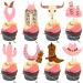 24 Pieces Cowgirl Cupcake Toppers 8 Shapes Pink Hats Boots Cactus Cupcake Picks My First Rodeo Western Theme Baby Shower Birthday Party Cake Decoration Supplies