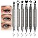 6PCS Black Liquid Eyeliner Stamp Set Long Lasting Waterproof Smudgeproof Double Headed Eyeliner Pen - Triangle  Flower  Moon  Smiley  Star  Heart Stamp Eyeliner Stencils Shapes for Women Girls