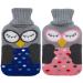 2 pieces of heat bottle with cover 1 liter hot water bottle heating procession Rope cover removable and washable heat bag with a knitted cover for adults & children (pink+blue)