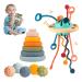 Jokooan Montessori toy Set 3 in 1 toys from 1 year motor cubes Experience plays Baby Toys Multi Sensor Silicone Zugschnur Game Form Suitable stacking toys for toddlers
