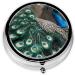 Green Peacock Feather Mini Round Pill Box | 3 Compartment Portable Pill Organizer for Travel & Home - Buy Online on GoSupps.com