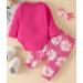 Koonde Baby Girl 3-Piece Outfit Set - Romper, Trouser & Headband | Newborn to 24 Months | Bright Pink | 0-3 Months - Buy Online on GoSupps.com