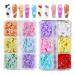 2Boxes 6 Grids 3D Colorful Flower Nail Charms- 3D Nail Flowers Rhinestone with White Pearl &Gold Silver Caviar Beads Mixed DIY Nail Decorations for Acrylic Cherry Blossom Nail Art Design Supplies