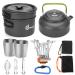 Odoland 12pcs Camping Cookware Mess Kit with Mini Stove Lightweight Pot Pan Kettle with 2 Cups Fork Spoon Kit for Backpacking Outdoor Camping Hiking and Picnic