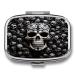 Pill Box Black and White Skulls Print 2 Compartment Medicine Pill Case Pill Organizer Decorative Metal Portable Pill Box for Pocket Or Purse Style