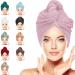 Luxury Hairurban towel 100% cotton hair dry turban hair dryer hair dryer hair turban with button headscarf towel for long hair women quick -dry hair towels 62cm x 23cm single pink 1 piece
