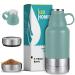 NALALAS 3 in 1 Portable Dog Water Bottle - Large 32oz Insulated Water Bottle with Travel Dog Water Bowl & Food Bowl - Dog Travel Water Bottle Portable Dog Bowl - Water Bottle for Dogs On The Go Teal
