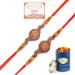 Ghasitaram Gifts Rakhi for Brother Rakhis Online - Set of 2 BW-5410 and BW-5414 Om Ganesh Divine Rakhis with 100 GMS of Dryfruits Mix Can 200 GMS of Kaju katli