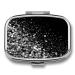 Pill Box Black White Glitter Print 2 Compartment Medicine Pill Case Pill Organizer Decorative Metal Portable Pill Box for Pocket Or Purse