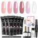 Modelones Poly Nail Gel Kit- 6 Colors Enhancement Builder Gels Nail Extension Gel Kit with Slip Solution Trial Professional Technician All-in-One French Kit Pink
