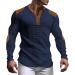 Shop Long-Sleeved Men's V-Neck Waffle Henley Shirt | Regular Fit Leisure & Sport Tops - XL Marine - Buy Online on GoSupps.com