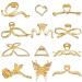 12 Pack Metal Large Hair Claw Clips - 12 Style Non-Slip Gold Hair Clips Suit Thick Thin Fine Long Hair Big Butterfly Heart Hollow Out Jaw Clamp Fashion Styling Hair Accessories for Women and Girls