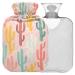 NAANLE hot water bottle with cover Cartoon tropical cactus Transparent hot water bottle 2l large hot hot water bottle for menstrual cramps pain relief handfoot heat and cold therapy