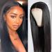 Ybljn real hair wig t-part lace front wig brazil remy hair real hair wig black straight human shark for women 150% density (26 inch)