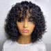 LuvMe Hair 10Inch Short Curly Wigs with Bangs Water Wave Bob Wig Human Hair Short Black Wig for Black Women 10 Inch Short Curly Wigs with Bangs
