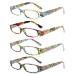 Cojwis 4 Pack Women Reading glasses with beautiful pattern glasses spring hinges for women reader (4 color 2.00 multiplier_x) 4 Mix color 2.0 x