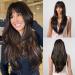 Allbell black wigs for black women Long wig with bang black mixed blonde natural wig smooth hair synthetic wig black with brown 2082-1