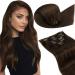 LAAVOO Extensions Clip in Real Hair Brown Real Hair Extensions Clip Dark Brown 45cm Double Tress Hair Extension Real Hair Clip in Extensions smooth 7 pieces 105g #4 45cm-105g 1.3 #4