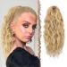Fine horsepower hair part with cord long waves braid extension hair extensions synthetic wavy blond hair extension clip in ponytail for women 45 cm light ash brown & pale blonde