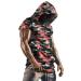 Mens Workout Tank Tops with Hood Sleeveless Gym t-Shirt Muscles Tees Athletic Pockets Red Camouflage XX-Large