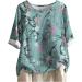 Women's Plus Size Dandelion Print Cotton Linen Short Sleeve Top - Blue (Medium) - Buy Online on GoSupps.com