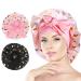 Arqumi Silk Bonnet 2PCS Large Silk Hair Wrap for Sleeping Adjustable Satin Bonnet Hair Bonnet Sleep Cap with Elastic Stay On Head for Long Curly Thick Black Hair for Women Hair Care Black&Pink A (2PCS) Pattern Black & Pink