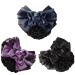 LiveZone (Pack of 3) Women Hair Bun Cover Net Snood Hairnet Bowknot Decor Barrette Hair Clip Bow Lace Flower Hair Accessories 3 Color-Black & Blue & Purple