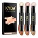 KYDA 6 Color Highlight Concealer Contour Stick 2 in 1 Body Makeup Shding Stick Face Highlighters Sticks Contouring Highlighting Foundation Shadow Cream Pen(3 Pcs) -B