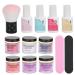 Nail Dipping Powder Set-Nail Kit Starter Nail Art Powder Professional Top Base Coat Gel Staubbrush 6-color manicure tool set for home use in the Nail Artist Salon (K1)