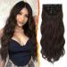BARSDAR clip in extensions 5 PCs long wavy clip in hair extensions thick natural soft synthetic hair part for women girl -45 cm dark chocolate brown 45 cm dark chocolate
