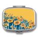 Pill Box Yellow and Blue Floral Print 2 Compartment Medicine Pill Case Pill Organizer Decorative Metal Portable Pill Box for Pocket Or Purse