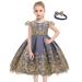 MYRISAM Baby Girl Embroidery Birthday Christening Dress Princess Bowknot Dress Backless Wedding Party Baptism Gown w/Headwear 5-6 Years Navy Blue