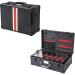 Professional Barber Case Stylist Tool Box Organizer &n Traveling Suitcase with Removable 5 Clippers Tray Holder Storage for Shears Combs Brush Hair Accessories and Hairdresser Supplies Black / Red Ribbon