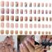 Bellelfin 5 Set Press on Nails Medium Square and Short Round Fake Nails  Nude Color French Design Flower Leaves Strip Glue on False Nails 10 Sizes  120pcs for Women and Girls Medium Sqaure French Tips