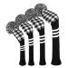 Scott Edward Knitted Golf Head Covers 4PCS Handmade Fit Well for Driver and Fairway Woods with Long Neck Pom Pom Golf Club Headcovers Set Black White Gingham