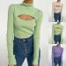 Women's Solid Color Turtleneck Sweater - Slim Fit Long Sleeve Knitted Pullover in Medium Green - Buy Online on GoSupps.com
