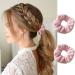 Pink Velvet Hair Scrunchies | 2-Piece Set | Soft Bunny Furry Hair Ties for Women and Girls | Elastic Hair Band Scrunchies for Hair