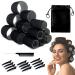 UoQo Hair Rollers for Long Hair 32 Pcs Salon Hairdressing Curlers Velcro Rollers Set for Hair Black Self Grip Hair Roller Kit with 12 Clips 1 Comb and A Large Storage Bag