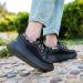 OrthoComfoot Women's Platform Sneakers with Arch Support for Flat Feet and High Arches - Stylish & Comfortable Walking Shoes - Size 8W, Black/Grey - Buy Online on GoSupps.com