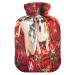 Dog and cat in Christmas hot water bottle with soft fleece cover 2 litre hot water bag for hot and cold compresses