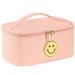 WALONER Preppy Patch Makeup Bag Leather Cosmetic Bag Large Makeup Pouch, Portable Waterproof Travel Toiletry Organizer,Cute Preppy Makeup Bag for Women Girls Gifts (Pink) Pink L-Yellow Smiley